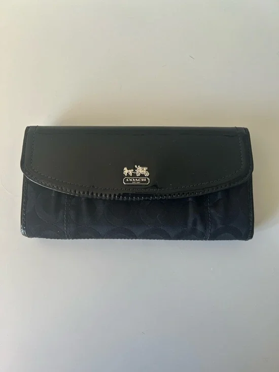 Coach Black Signature Continental Clutch Wallet - Picture 1 of 3